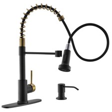 Black Gold Kitchen Faucet with Soap Dispenser Pull Down Sprayer