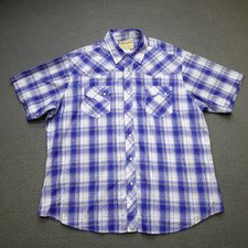 Wrangler Pearl Snap Western Shirt Short Sleeve Sawtooth Men's Blue Plaid Size XL