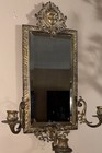 Antique Pair Of 1880s Ornate  Brass Sconces Beveled Mirrors 3 Candleholders Each — photo 2