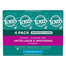 Tom's of Maine Fluoride-Free Antiplaque Whitening Toothpaste, 4.7 oz, 4-pk NEW
