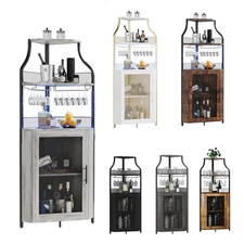 5-Tier Bar Unit Corner Bar Wine Liquor Cabinets with Glass Holder and Mesh Door