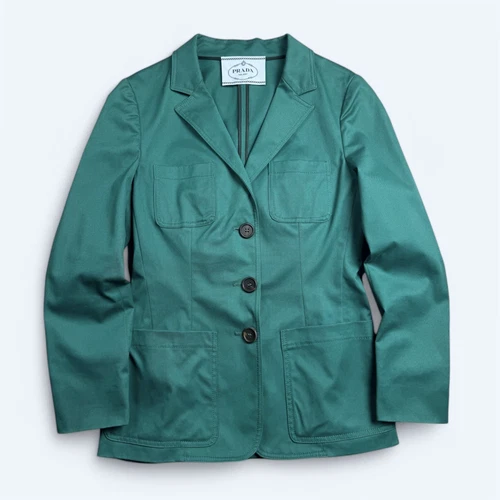 Giacca blazer Prada cotone turchese taglia 42 Made in Romania