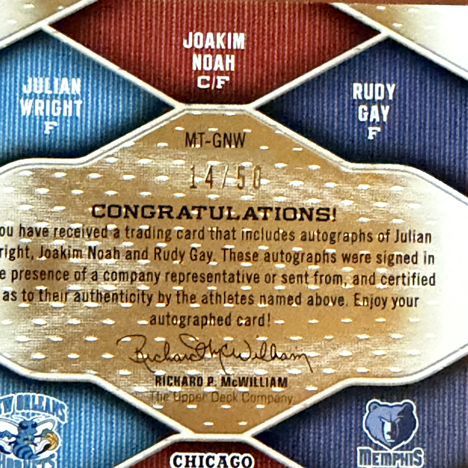 2009-10 SP Game Used Multi Marks #’d 14/50 triple auto- Rudy Gay /Noah /Wright  view 9