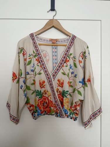 Flying Tomato Kimono Wrap Top Small Cropped Wide Sleeve Floral Boho Vibrant - 第 1/10 張圖片