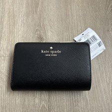 New Kate Spade Staci Medium Compact Bifold wallet Leather Black