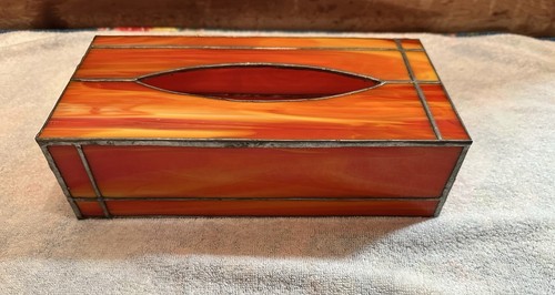 Buntglas Taschentuchbox Deckel Orange Vintage