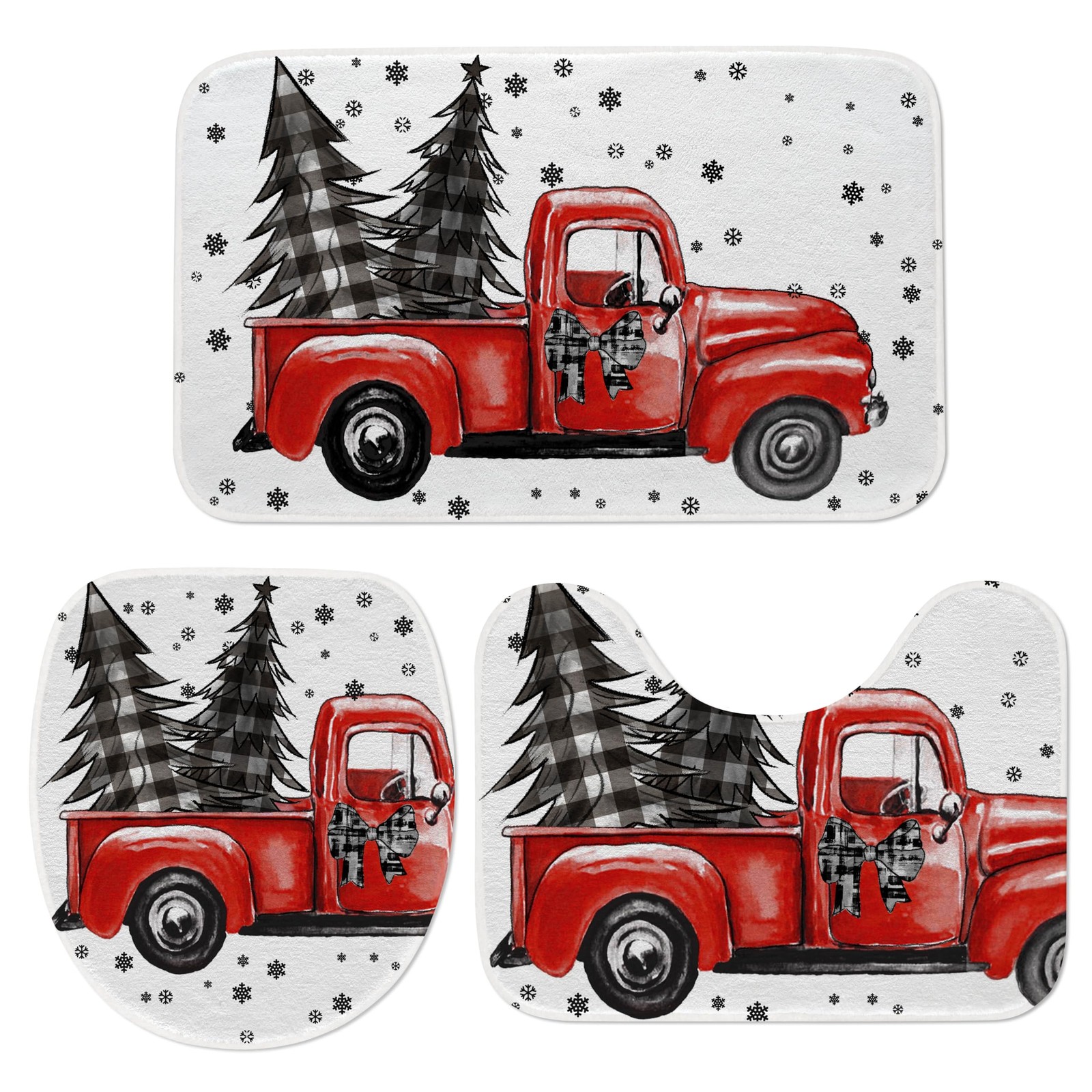 Snowflake Non-Slip Washable Bath Mat Set for Winter