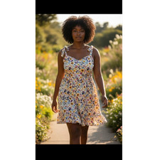 Women's Multicolor Floral Sundress Sleeveless Sweetheart Neck Bow Short - 2X