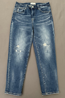 Risen Jeans Womens 9/29 Mid Rise Straight Leg Distressed Paint Splatter Copped