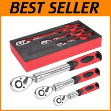 Extendable Ratchet Wrench Set - 3 Pcs with Storage Tray