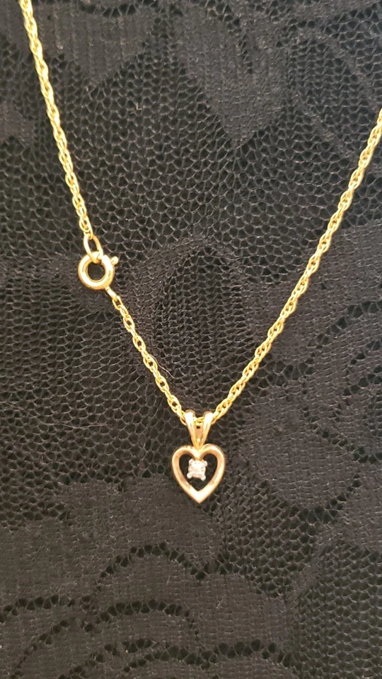 Vintage Now Gold Filled Diamond Accent Heart Necklace 15" Inches - Image 2 of 4