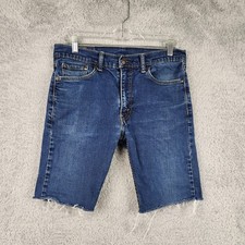 Levis 513 Shorts Mens 32 Blue Denim Cutoff Slim Stretch Jorts Distressed Summer