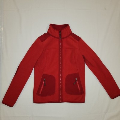 Green Tea Women's Size S Full Zip Red Jacket Micro Fleece Elbow Patches 