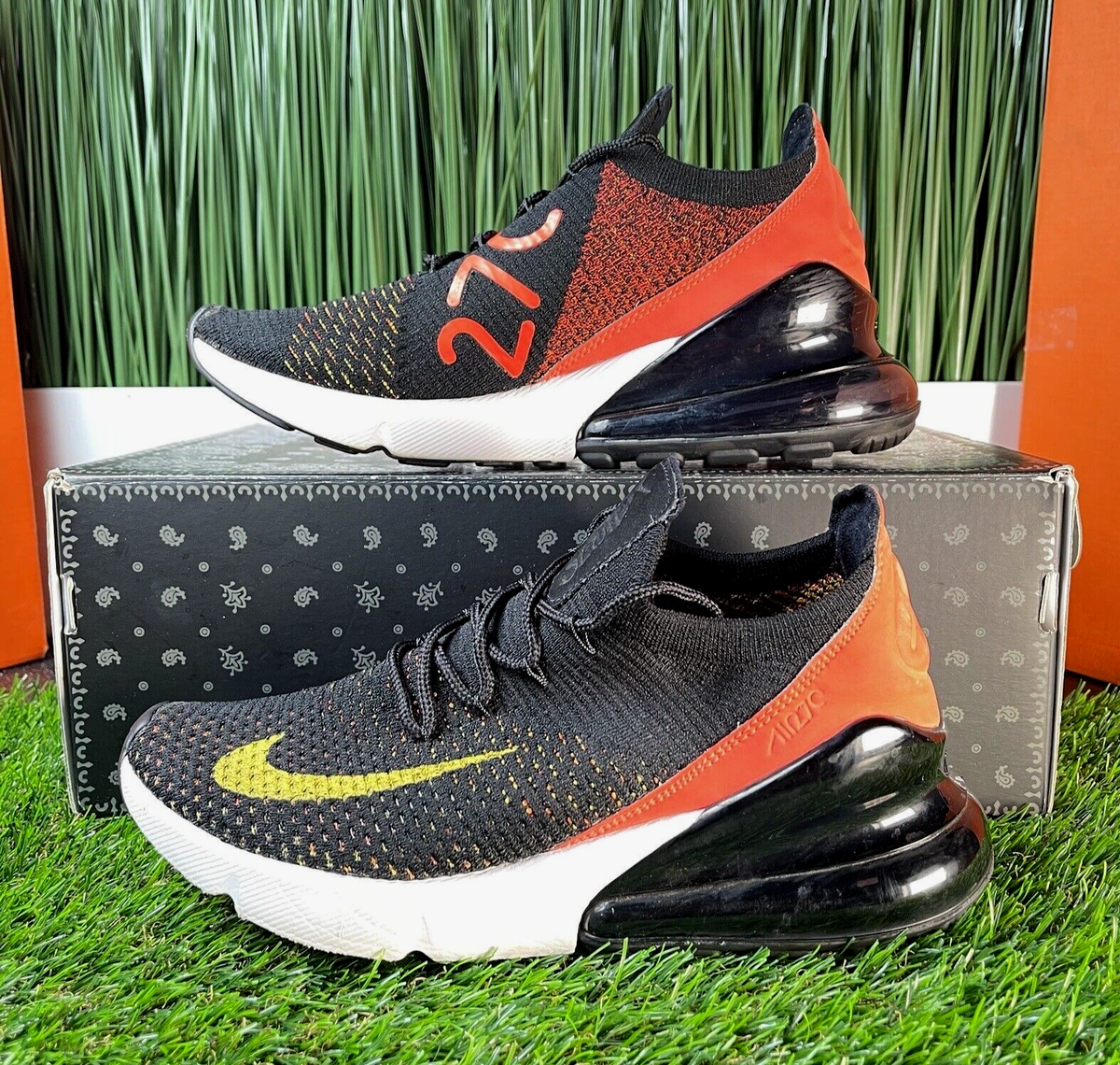 Nike Air Max 270 Flyknit Womens Running Shoes Black Red AH6803-003 Size