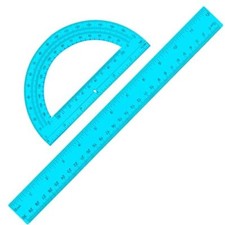 2 Pack 12 Inch Plastic Ruler and 6 Inch Plastic Protractor Set Clear Math Blue