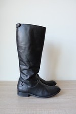 A+ Frye Melissa Button Back Zip Leather Riding Boot Black 10 B Western Knee High