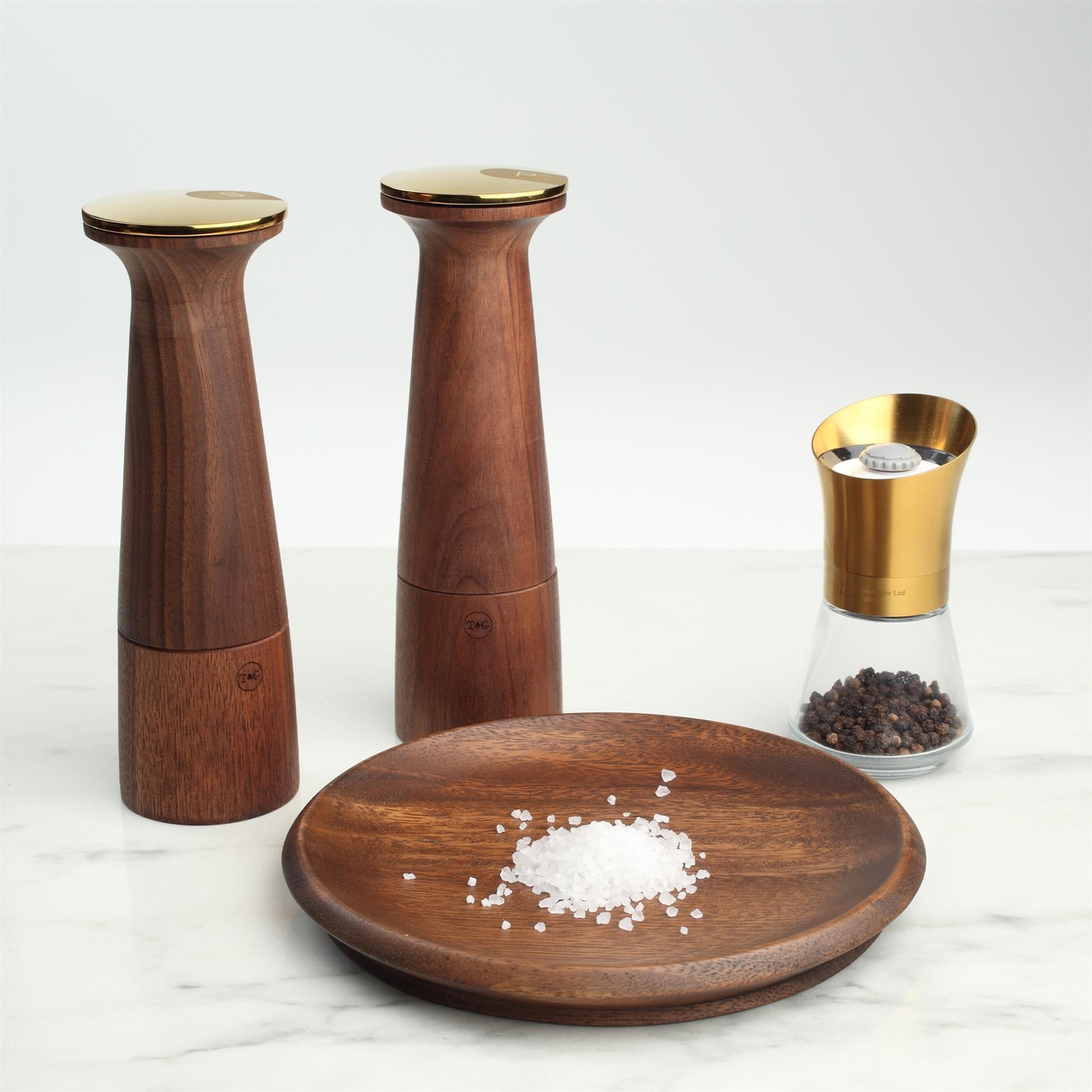 2pc T&G Tip Top Glass Salt & Pepper Mill Set Kitchen Dining Table