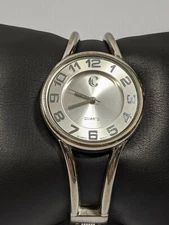 Charming Charlie Silver Tone Cut Out Hinge Bracelet Band Watch 6 Inch