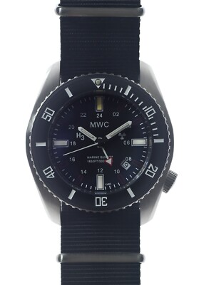 MWC GMT Naval Quarz Stahl Schwarz Keramik Sub Stoff Diver Herren Uhr