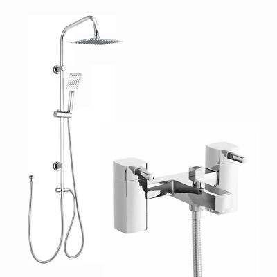 Mischbatterien Steigschiene Set Stella Eckig Bad Dusche Starr Chrom ENKI BBT0012