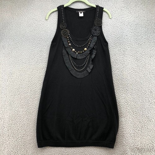 Nanette Lepore Wool Silk Sweater Dress Womens Small Black Sleeveless Business