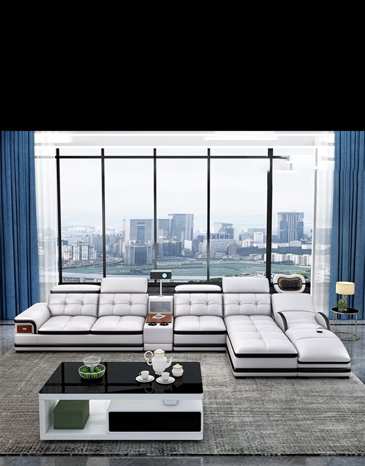 SmartTech Italian Leather Sofa With Bluetooth Massage Speaker