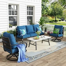 4 Piece Patio Furniture Set Conversation Sets Metal Sofa Chairs Heavy Duty