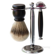 DE Safety Razor Beard Shaving Kits Silvertip Badger Brush Holder Stand Set
