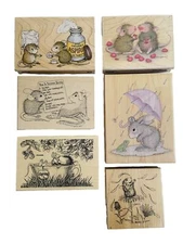 VTG Lot of 6 House Mouse Designs Wood Rubber Stamps - Some Harder to Find