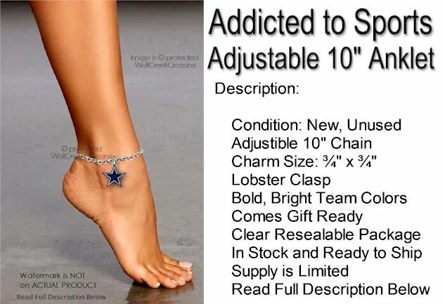 DALLAS COWBOYS TOBILLERA 10-12" Pulsera de Tobillo NFL Fútbol Mejor Sexy LO ÚLTIMO Joyería Foto 2 de 4