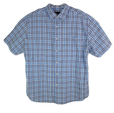 Nautica Men Shirt Blue Plaid Size XL Short-Sleeve Button-Up 100 Cotton