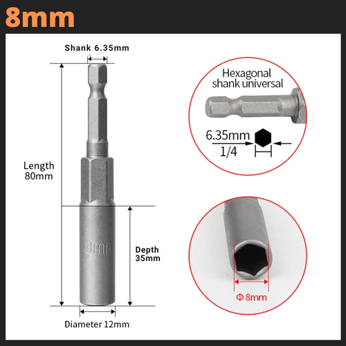 6mm-19mm FULL SET 7pcs Deep Bolt Nut Driver Bit Set 1/4" Hex Shank Impact Socket - Picture 6 of 11