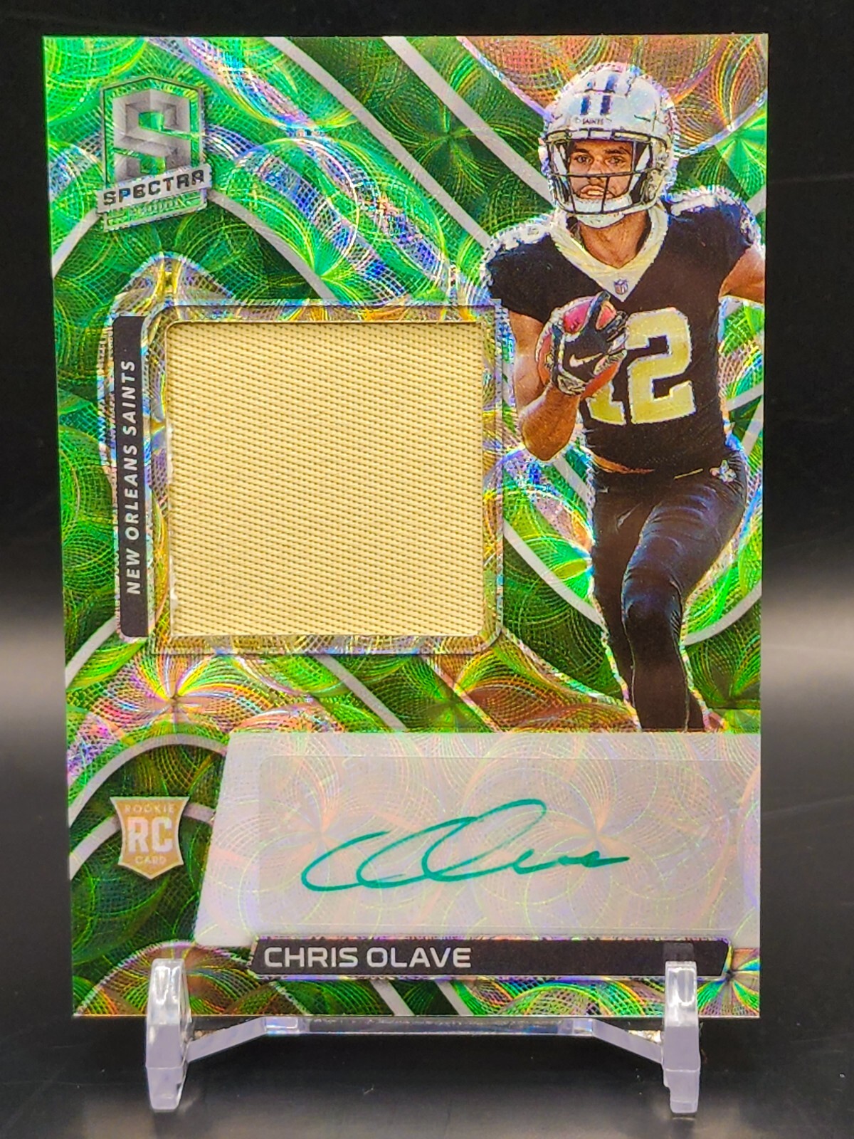 2022 Spectra Chris Olave Neon Green Prizm Rookie Patch Auto RPA /35 Saints