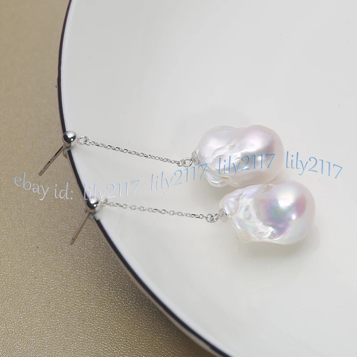15-25mm Natural White Freshwater Baroque Pearl Dangle Earrings - Gold Stud, Screw Back 10 thumbnail image