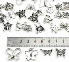 Butterfly Charms Antiqued Silver Butterfly Pendants Insect Spring Assorted 10pc