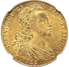 Portugal 1822- João VI gold 6400 Reis (Peça) - NGC MS62 - RARE 30K Minted!