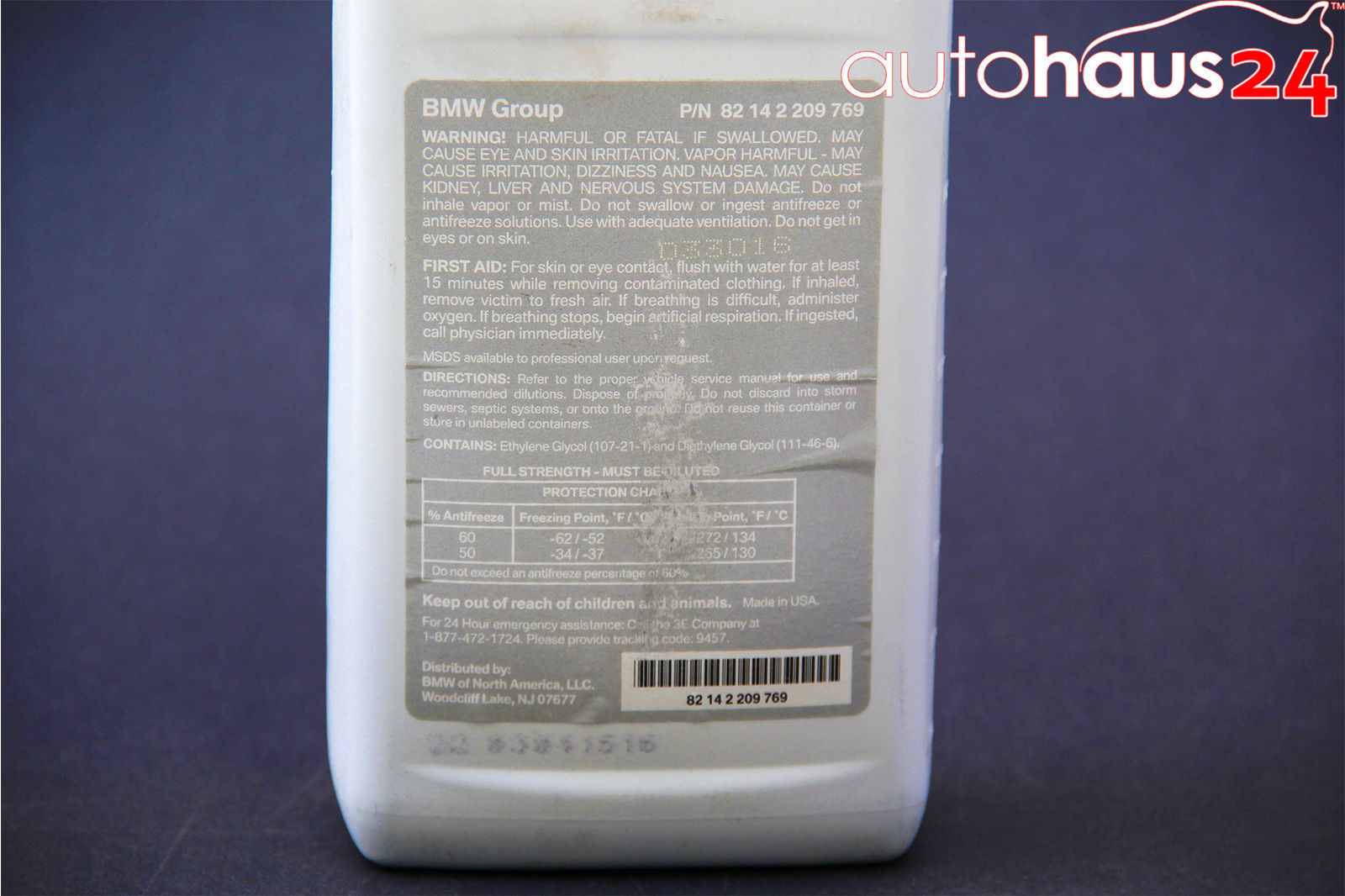 BMW COOLANT / ANTIFREEZE BLUE COLOR 1 LITER 82 14 2 209 769 GENUINE OEM