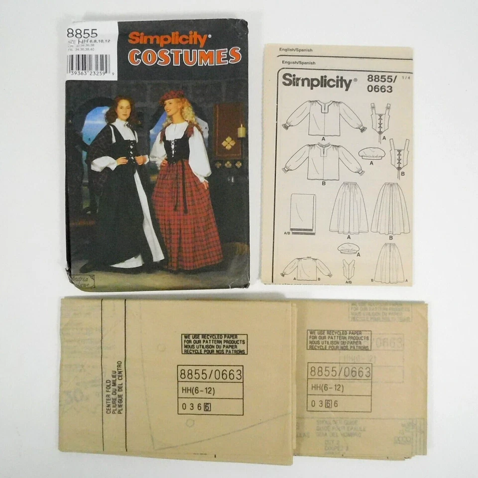 Simplicity 8855 Misses Celtic Dress Costume Hat Pattern Sz 6-12 Uncut Faire Ren - Image 2 of 4
