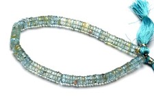 Natural Aquamarine Gemstone 6.5 mm Size Faceted Heishi Shape Beads 9" Strand