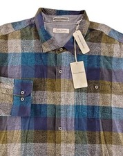NWT Tommy Bahama CANYON BEACH BONFIRE CHECK Olive/Blue/Gray FLANNEL Shirt Small