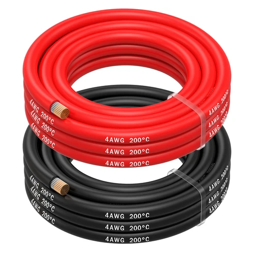 4 AWG Silicone Electronics Cable - 4 Gauge (21.2mm²) - 2 Cables Each 2.5m / 8.2ft