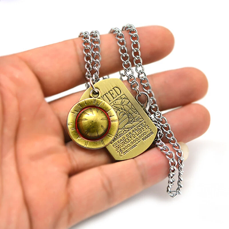 Anime One Piece Necklace Monkey D Luffy Metal Hat Wanted Pendant