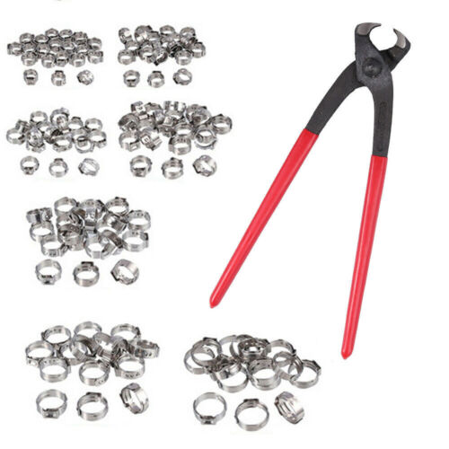 130 PCS Single Ear Stepless Hose Clamp Stainless Steel 360° Pliers Crimping Tool - Picture 6 of 12
