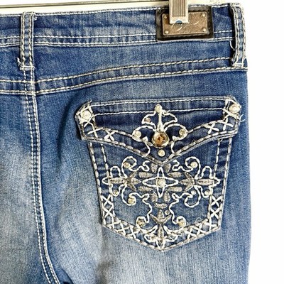 Earl Jeans Bootcut Womens Size 8 Blue Denim Rhinestone Country Western Y2K 32x30