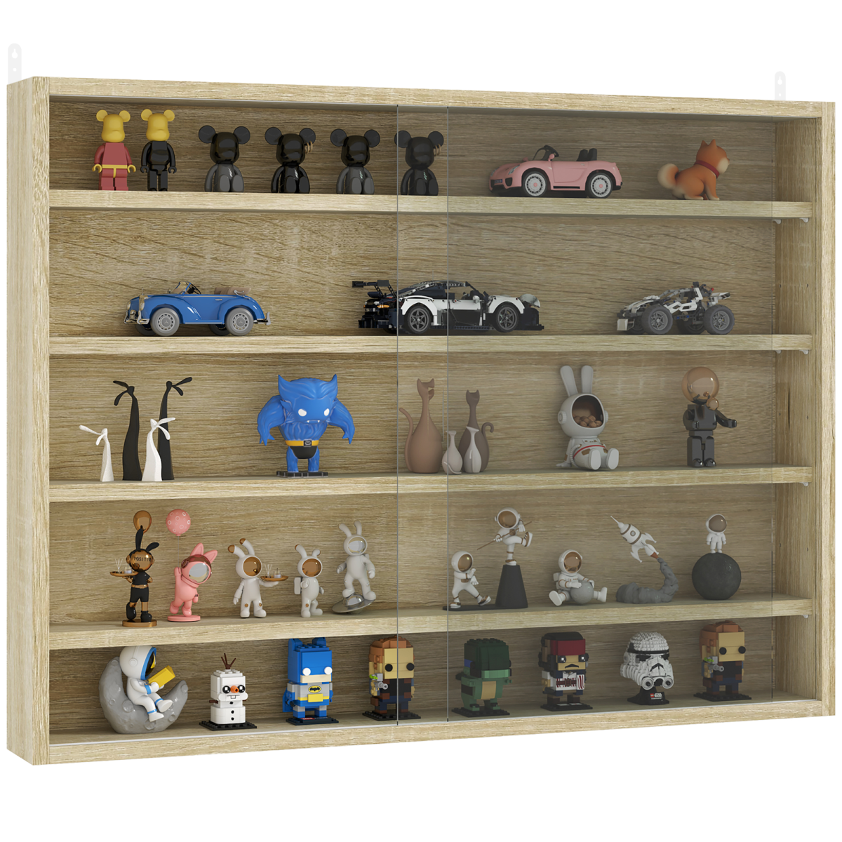 HOMCOM 5 Tier Wall Mounted Shelf Unit Oak Glass - Image 2