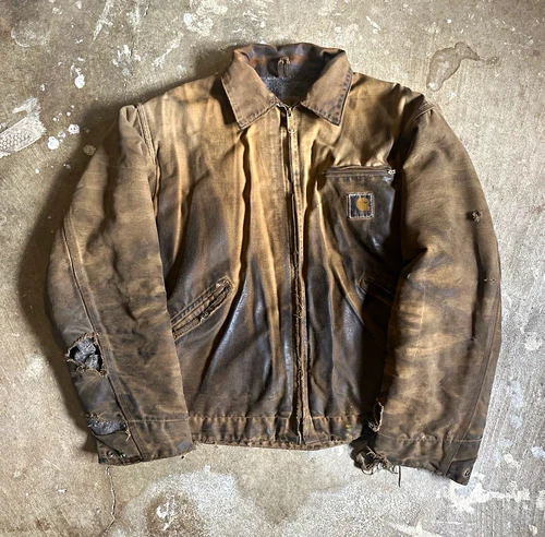 Vintage 90s Zombie Thrashed Faded Carhartt Brown J01 Jacket - product listing photo