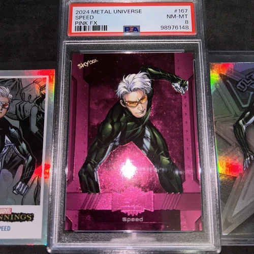 Marvel Metal Universe Avengers 2024 Pink FX Speed /75 PSA 8 Bonus Marvel Cards