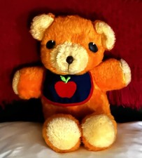 Vintage 1975 Fisher-Price Freddy Teddy Squeaky Plush with Apple Bib Adorable