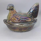 Fenton Amethyst Carnival Glass Hen On Nest 5.5" Split Tail 1970s HON