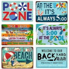 Tin Metal Signs, It's 5 O'Clock at the Pool, Vintage Pool Sign, Funny Pool